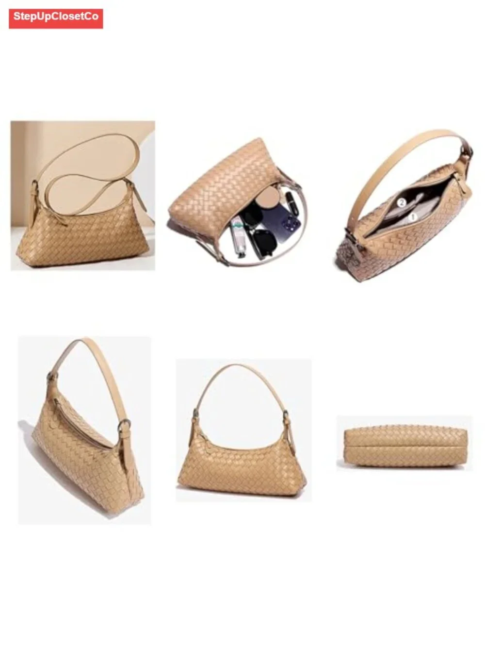 Woven Faux Leather Hobo Bag Women Crossbody Shoulder Handbag